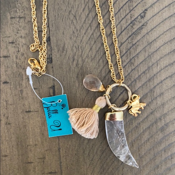 Long Necklace with Horn Tassel and Elephant Charm - Picture 1 of 3